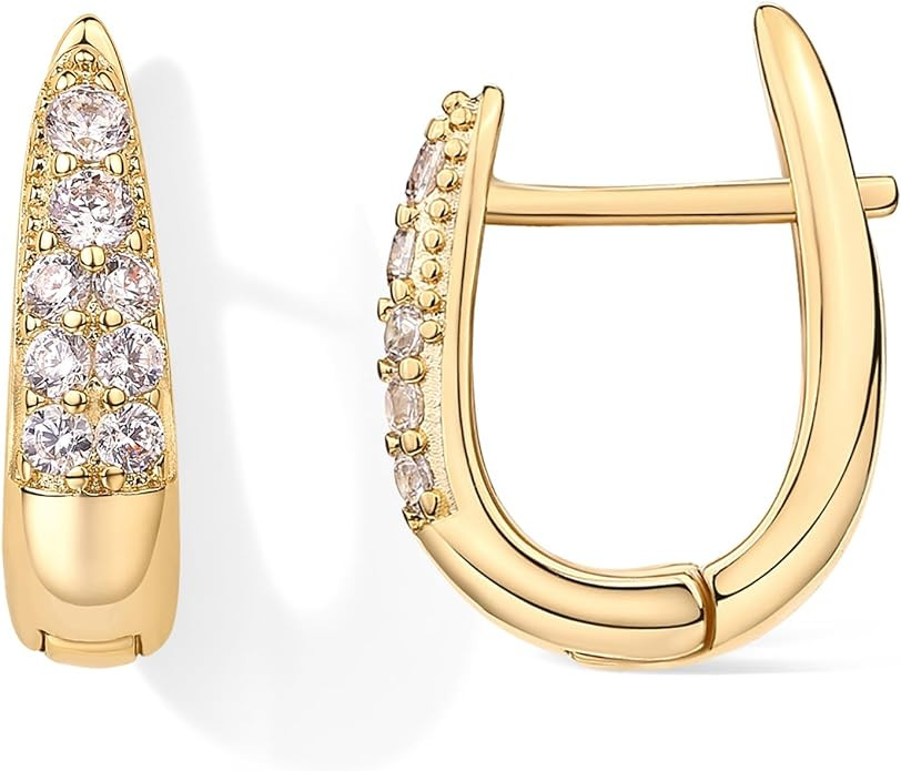 PAVOI 18K Gold Plated 925 Sterling Silver Posts Cubic Zirconia U Shaped Hoop Earrings | Hypoaller... | Amazon (US)