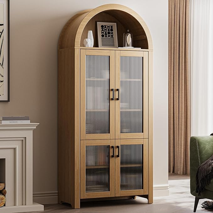 71" Tall Arched Cabinet with Glass Doors, Modern Farmhouse Arched Bookcase Storage with Shelves, ... | Amazon (US)