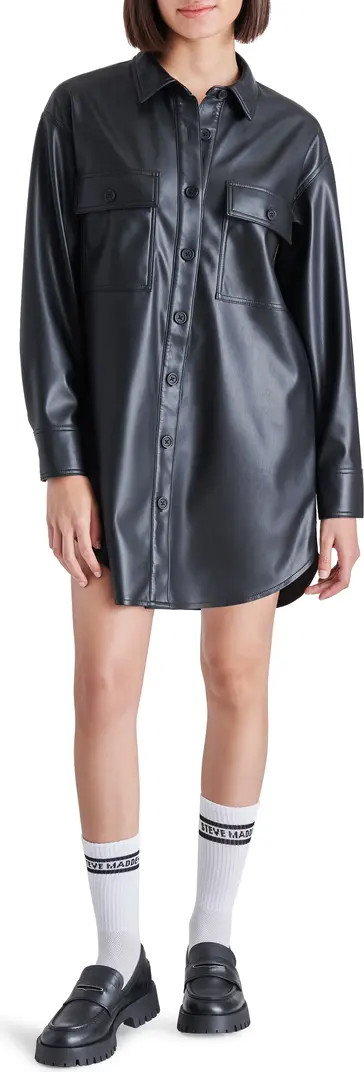 Oversize Faux Leather Mini Shirtdress | Nordstrom