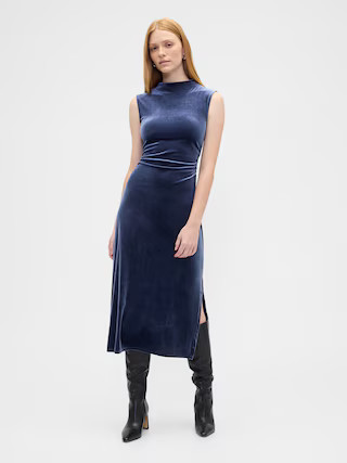 Ruched Velvet Mockneck Midi Dress | Gap Factory