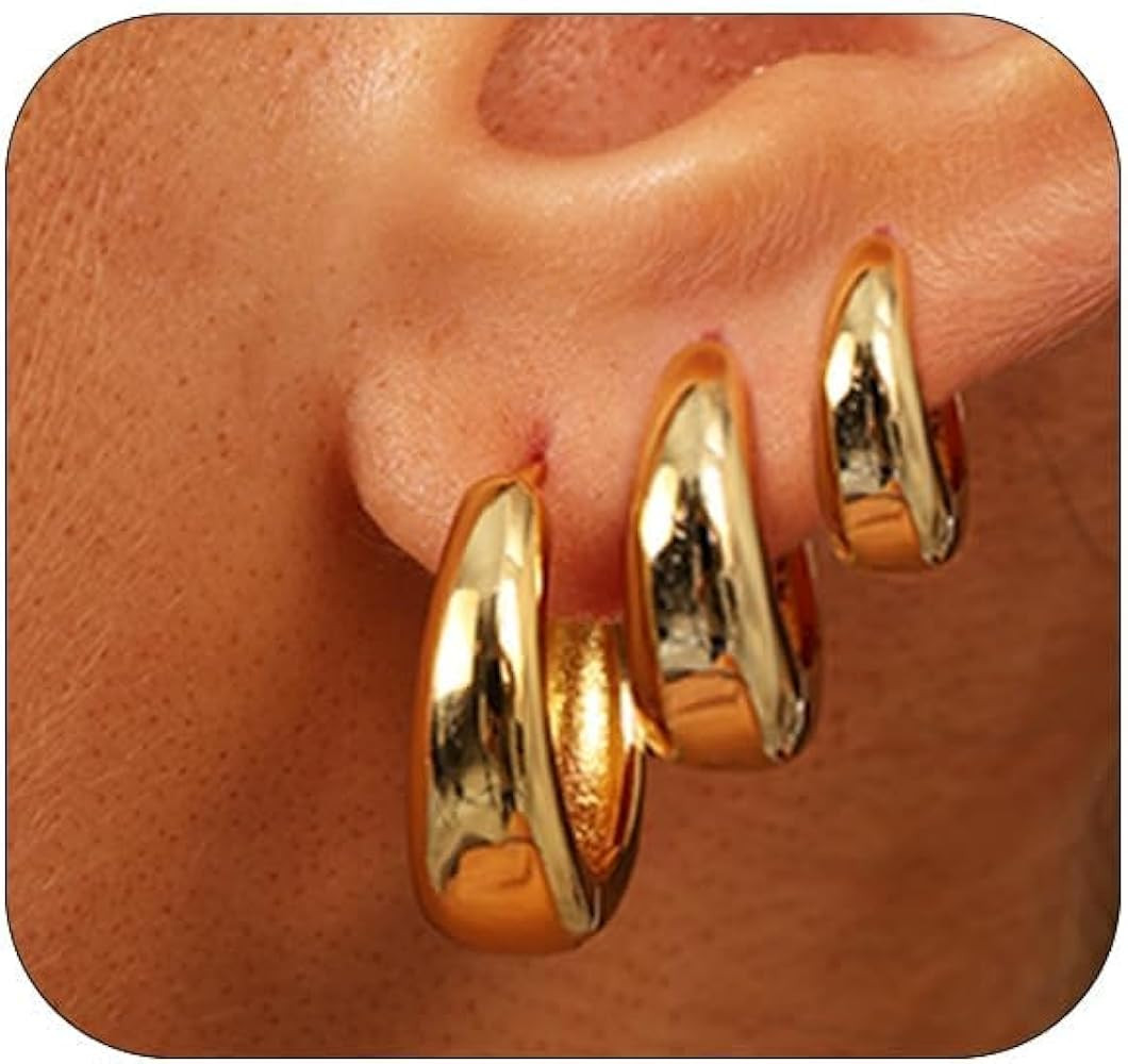 VEEDOFA Small Hoop Earrings Set for Women,14K Gold Hypoallergenic Chunky Gold Hoop Earrings, Tren... | Amazon (CA)