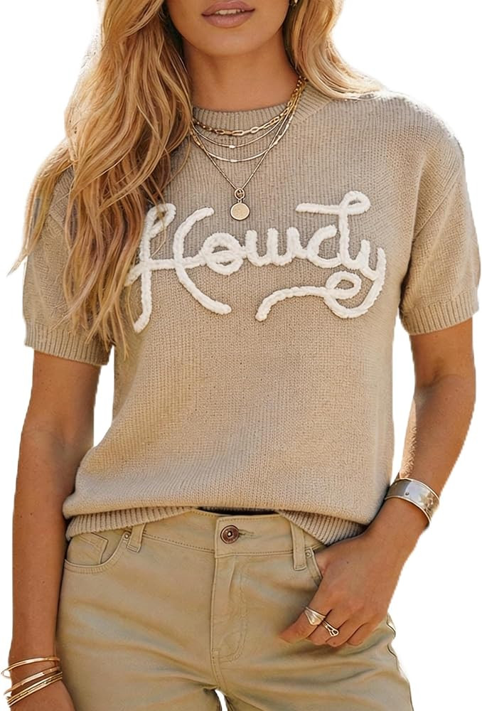 KevaMolly Women's Short Sleeve Sweater Howdy Western Knit Tops | Amazon (US)