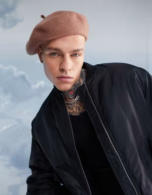 ASOS DESIGN wool beret in mink | ASOS (Global)