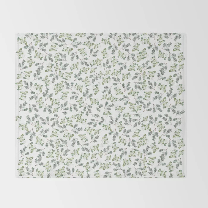 Winter Branches and Juniper Berries on White Throw Blanket | Society6