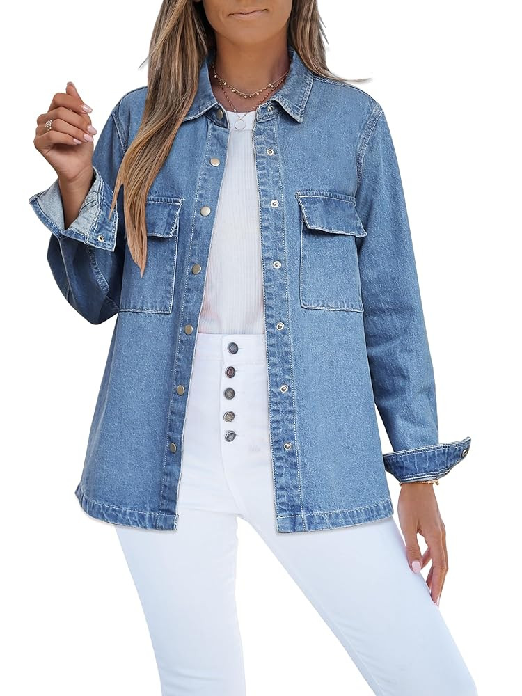 luvamia 2025 Spring Jean Jackets for Women Fashion Oversized Button Down Denim Jacket Western Sha... | Amazon (US)