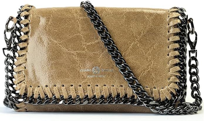 CHARO GARCIA. Premium Italian Leather Crossbody Bag with Removable Curb Chain. Handbag Clutch Pur... | Amazon (US)