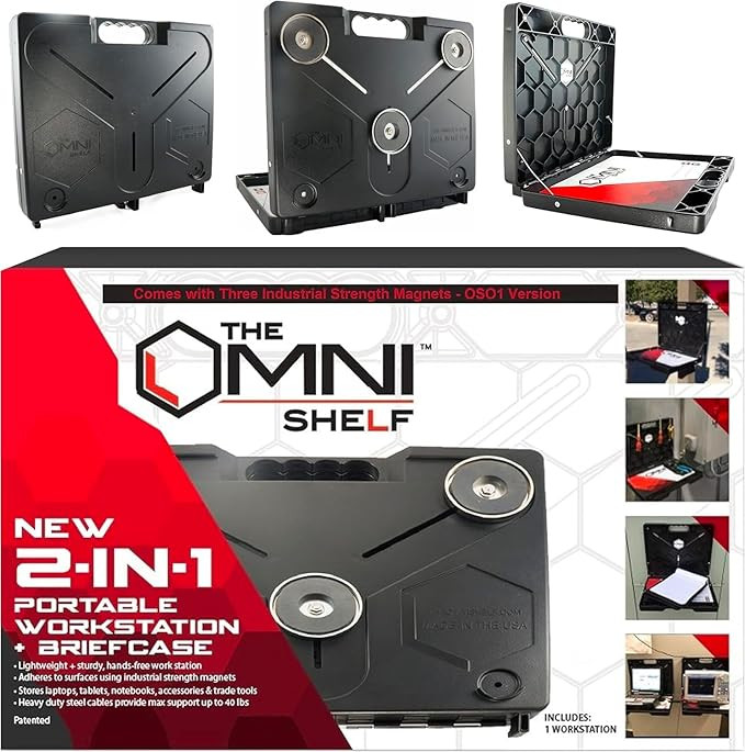 The OmniShelf Portable Workstation, Magnetic Toolbox, Laptop Stand w/ 40 lb Capacity, Hands Free ... | Amazon (US)