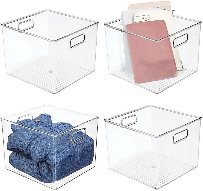 mDesign Modern Stackable Plastic Storage Organizer Bin Basket with Handle for Home Closet Organiz... | Amazon (US)