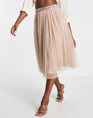 Maya tulle midi skirt with slit in muted blush | ASOS (Global)