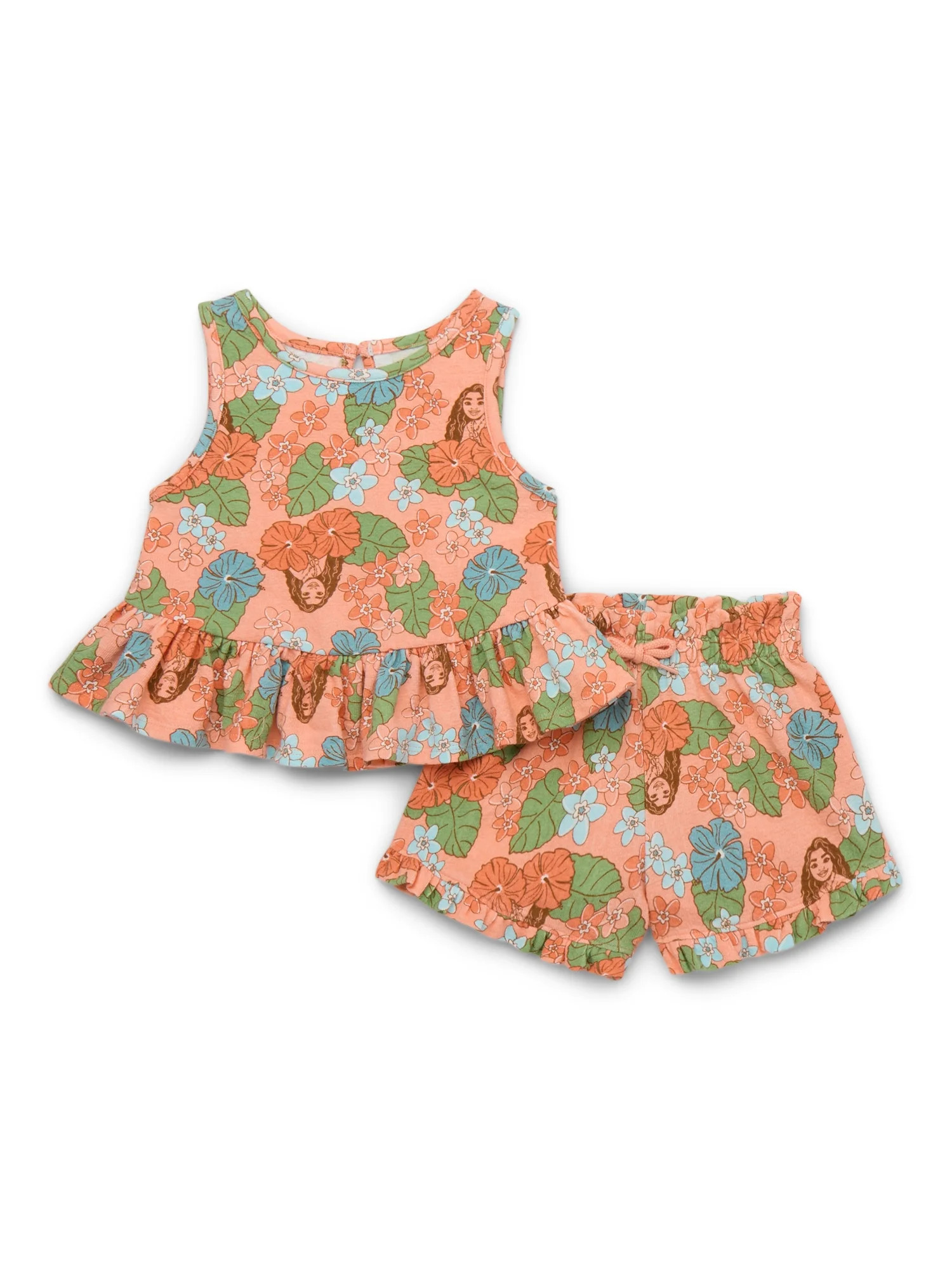 Moana 2 Toddler Girls Print Peplum Tank Top and Ruffled Shorts Set, 2-Piece, Sizes 12M-5T | Walmart (US)