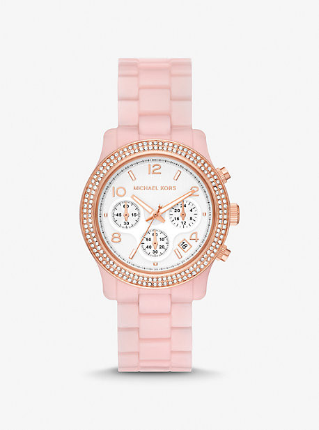 Oversized Lennox Pavé Rose Gold-Tone and Silicone Watch | Michael Kors US