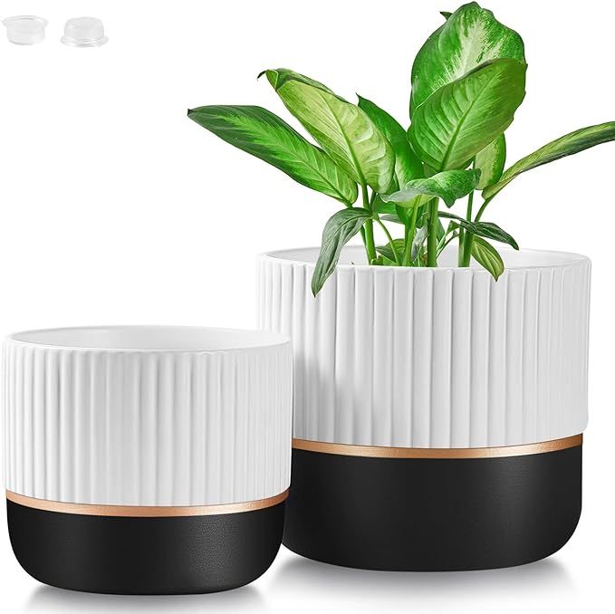 HLFZPTQKJ Plant Pot,4.7in & 5.9in Ceramic Plant Pots with Drainage Holes,Indoor Planters for Plan... | Amazon (US)