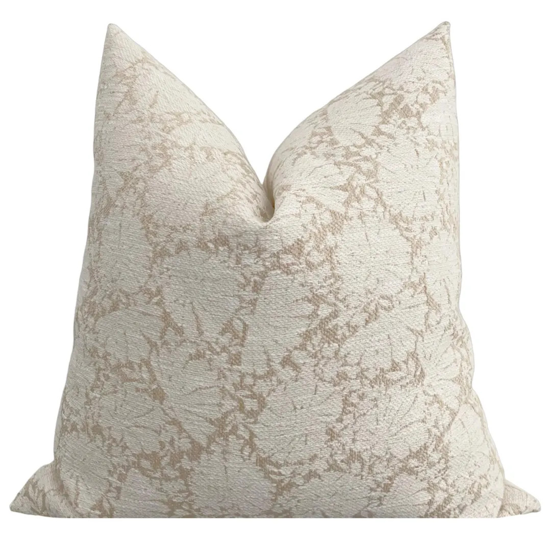 Light Cream and Beige Floral Print Throw Pillow Cover, Cover Only - Etsy | Etsy (US)