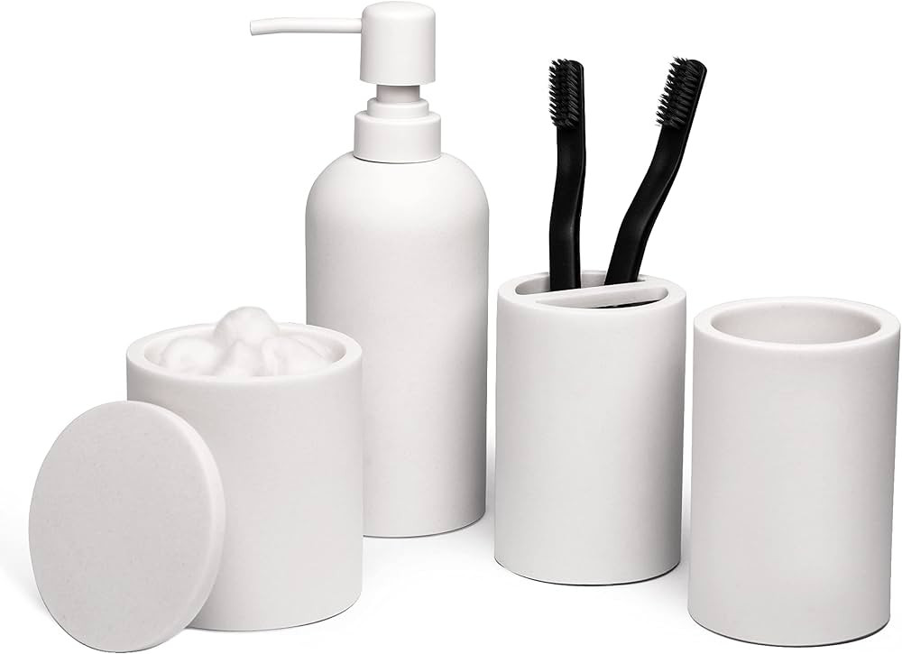 White Bathroom Accessory Set - 4 Pcs Bathroom Accessories Sets Complete Include Hand Soap Dispens... | Amazon (US)