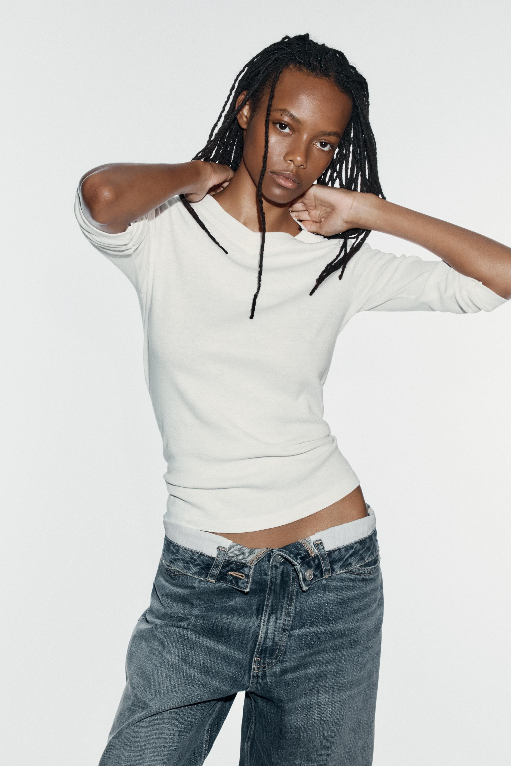 TRF FOLDED WAISTBAND MID-RISE JEANS | Zara US
