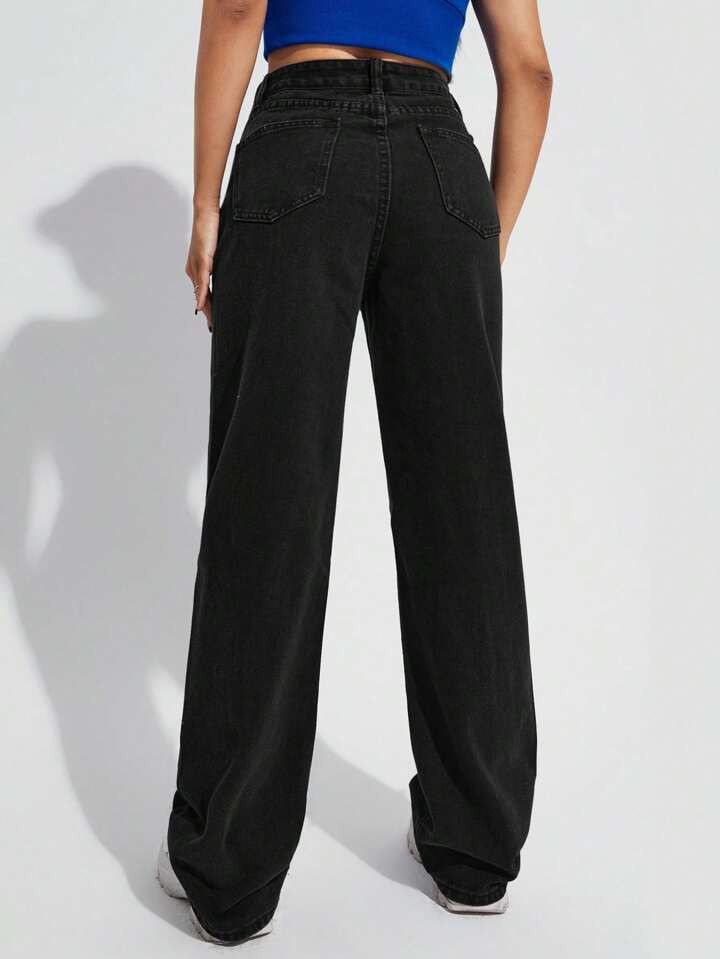 SHEIN EZwear High Waist Ripped Boyfriend Jeans | SHEIN