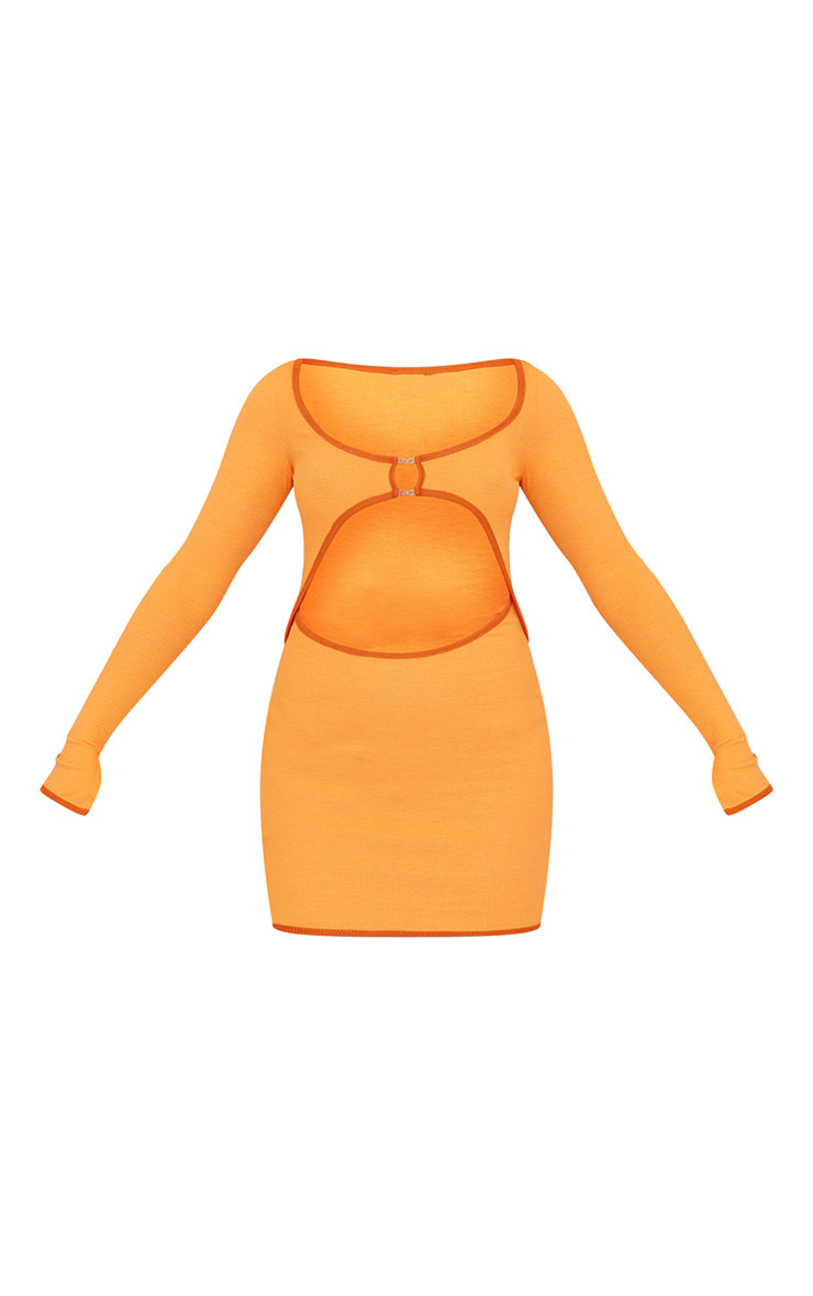 Orange Ribbed Hook & Eye Cut Out Bodycon Dress | PrettyLittleThing US