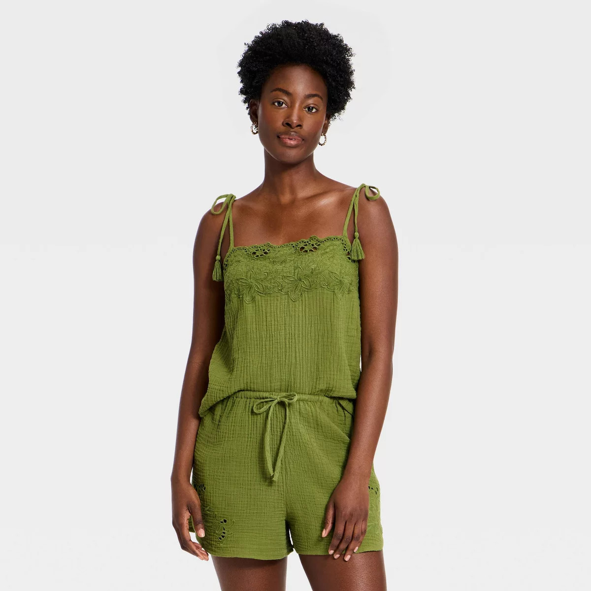 Women's Cutwork Tank Top - Universal Thread™ Olive Green XS | Target