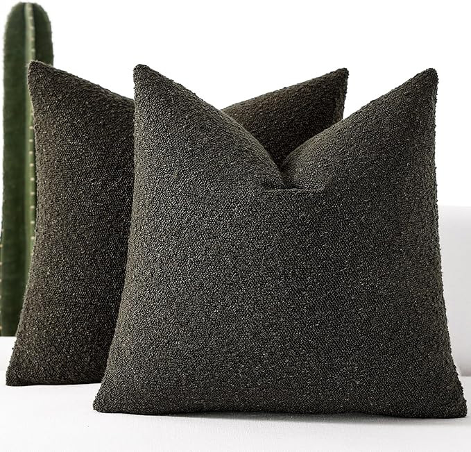 Boucle Decorative Throw Pillow Covers for Couch Set of 2, 18x18 inches, Dark Coffee | Amazon (US)