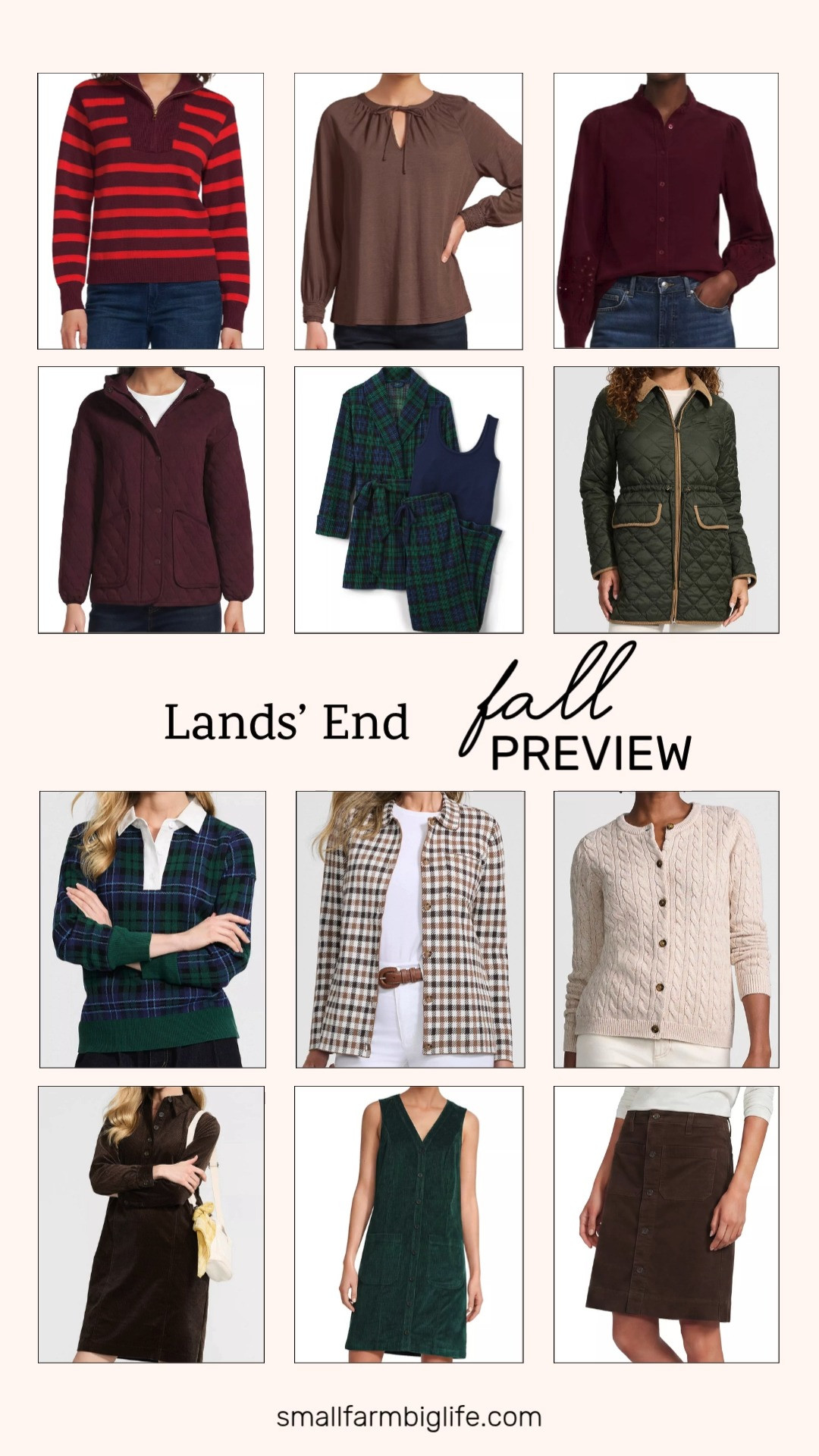 My Lands' End fall preview is here and this cozy, classic lineup is exactly what I want to wear all season.

The darkest olive with tan trim FeatherFree Insulated Barn Coat is such a great outerwear piece, and the ivory and pecan gingham Cotton Jacquard Barn Jacket Sweater brings a softer, textured alternative. For rainy days here in the Pacific Northwest, the burgundy RainDefense Knit Quilted Hooded Jacket is such a practical pick.

For sweaters, the navy blue and green plaid Drifter Jacquard Rugby Sweater and the burgundy and red stripe Drifter Slim Quarter Zip Sweater both have that classic collegiate feel, and the oatmeal heather Drifter Cable Cardigan is such an easy layering piece for business casual workwear. The navy blue and green plaid Waffle Pajama Set is perfect for cozy nights in.

On the corduroy side, the burgundy Eyelet Sleeve Pinwale Corduroy Shirt, the dark brown Wide Wale Corduroy Popover Shirt Dress, the evergreen Wide Wale Corduroy Shift Dress, and the coffee brown Corduroy Button Through Skirt are all such classic fall staples with a rich, seasonal texture.

Rounding things out, the brown Slub Jersey Embroidered Sleeve Blouse is such an easy top to build autumn outfits around, whether dressed up or down.

All of it is linked and perfect for building out your fall wardrobe this season.

#landsend #fallfashion #falloutfits #autumnoutfits #businesscasual 

 #LTKootd #LTKOver40 #LTKWorkwear