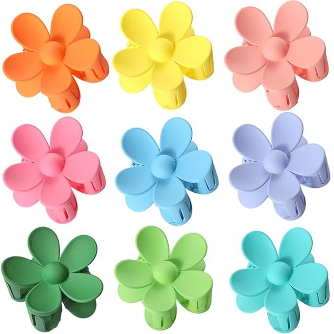 Flower Hair Claw Clips 9PCS Big Flower Clips Non Slip Cute Hair Claw Clips for Women Thin Thick H... | Amazon (US)