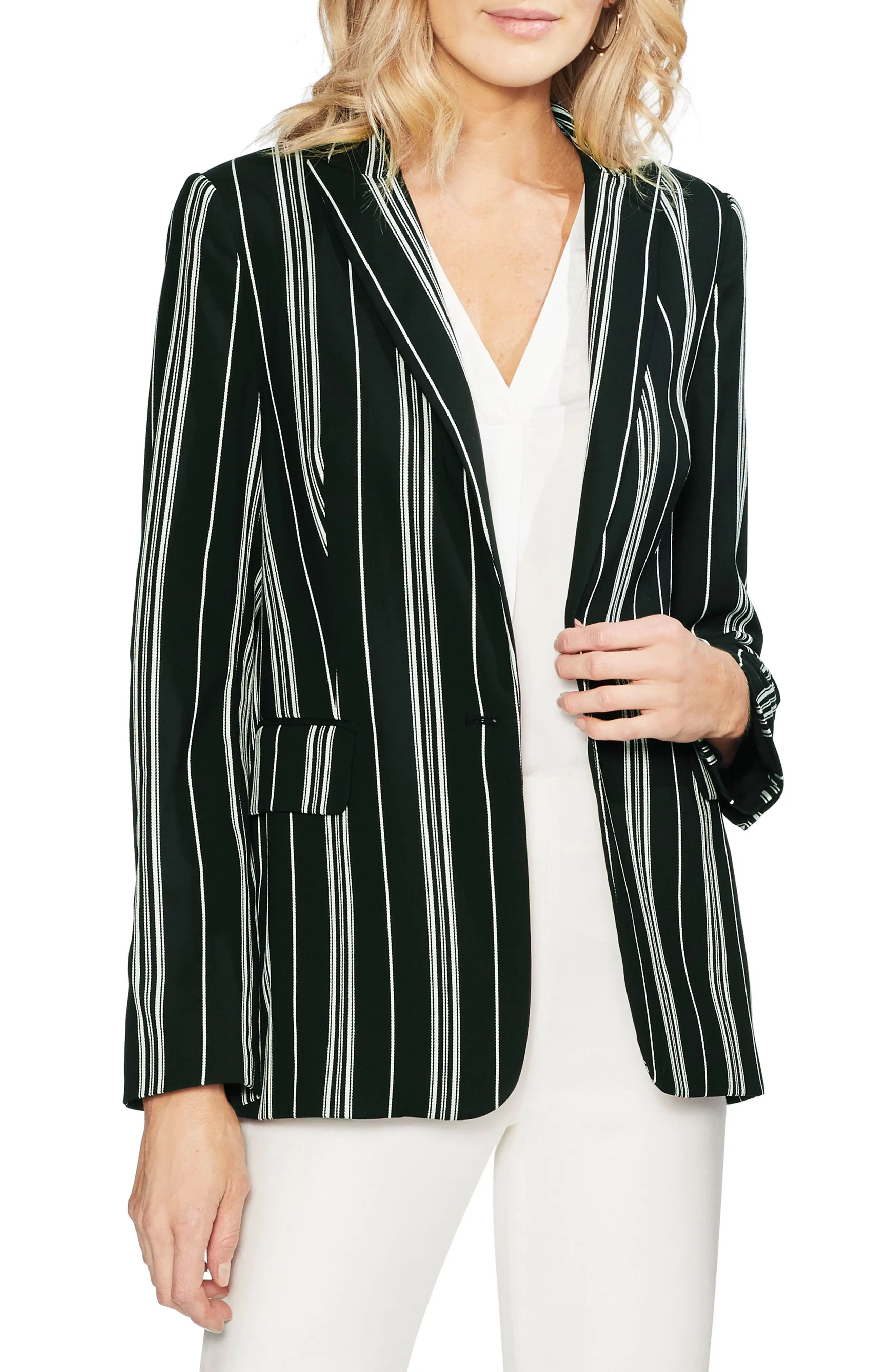 Women's Vince Camuto Stripe Blazer, Size 0 - Black | Nordstrom