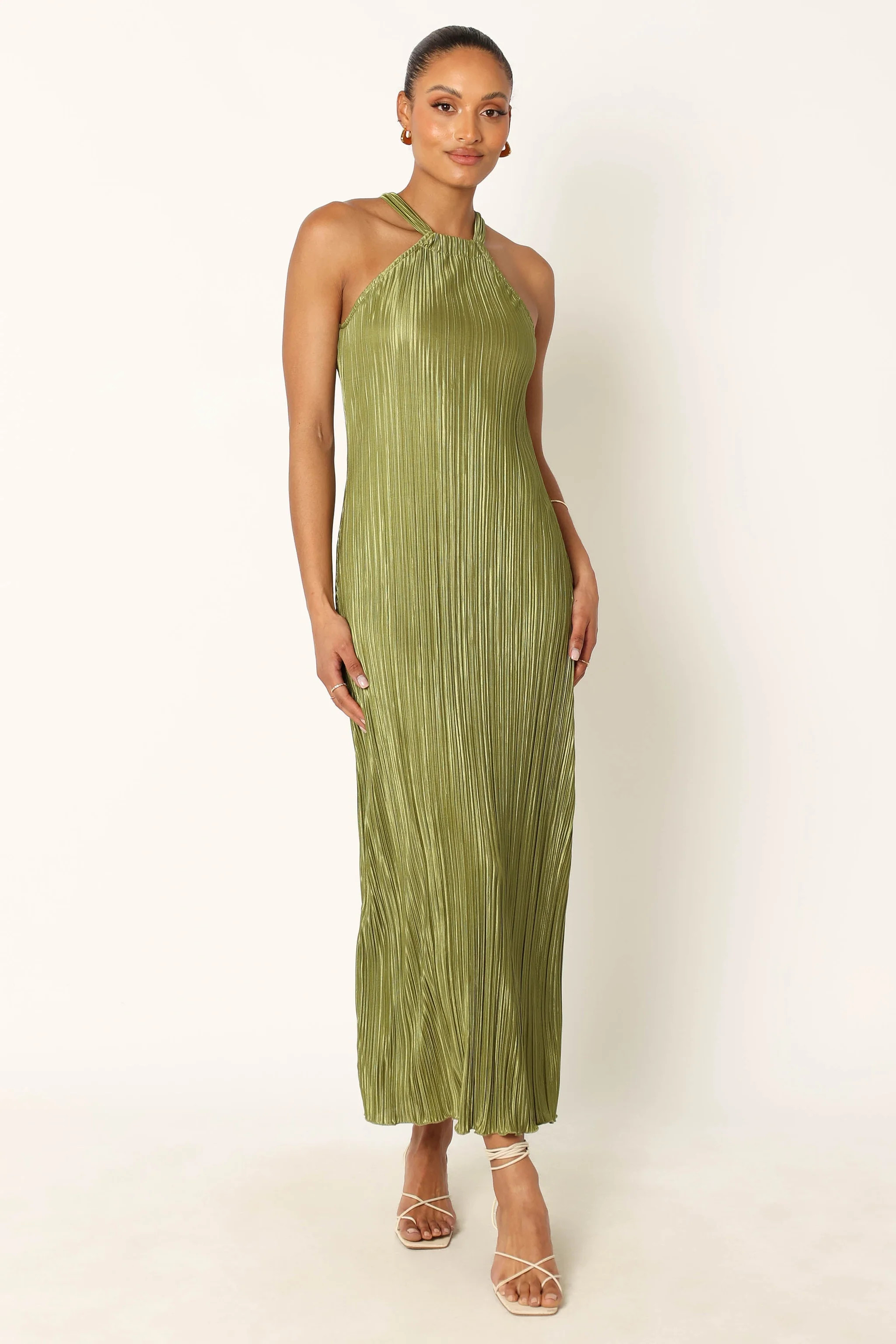 Melody Plisse Halter Maxi Dress - Olive | Petal & Pup (US)