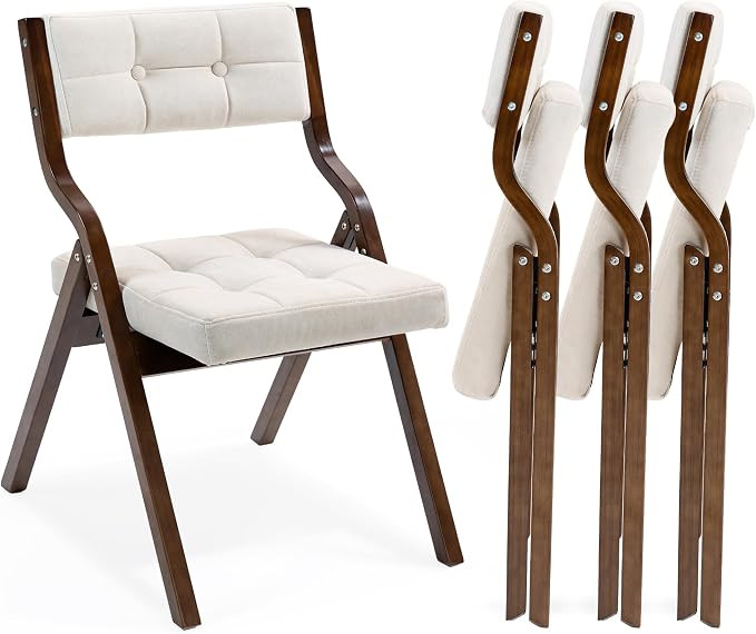 HOMEFUN Folding Chairs with Cushion, Wooden Padded Foldable Chair 4 Pack, Portable and Assembled ... | Amazon (US)