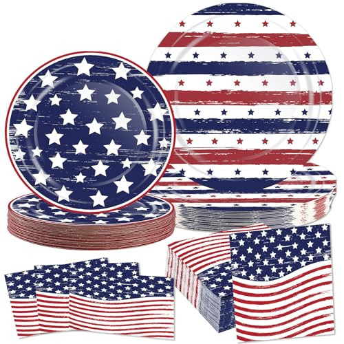 OuMuaMua 75 Pcs American Flag Patriotic Party Plates and Napkins, 4th of July Disposable Tableware Paper Set for Veterans, Election, July 4th Independence Day Party Supplies Decorations, Serves 25 | Amazon (US)