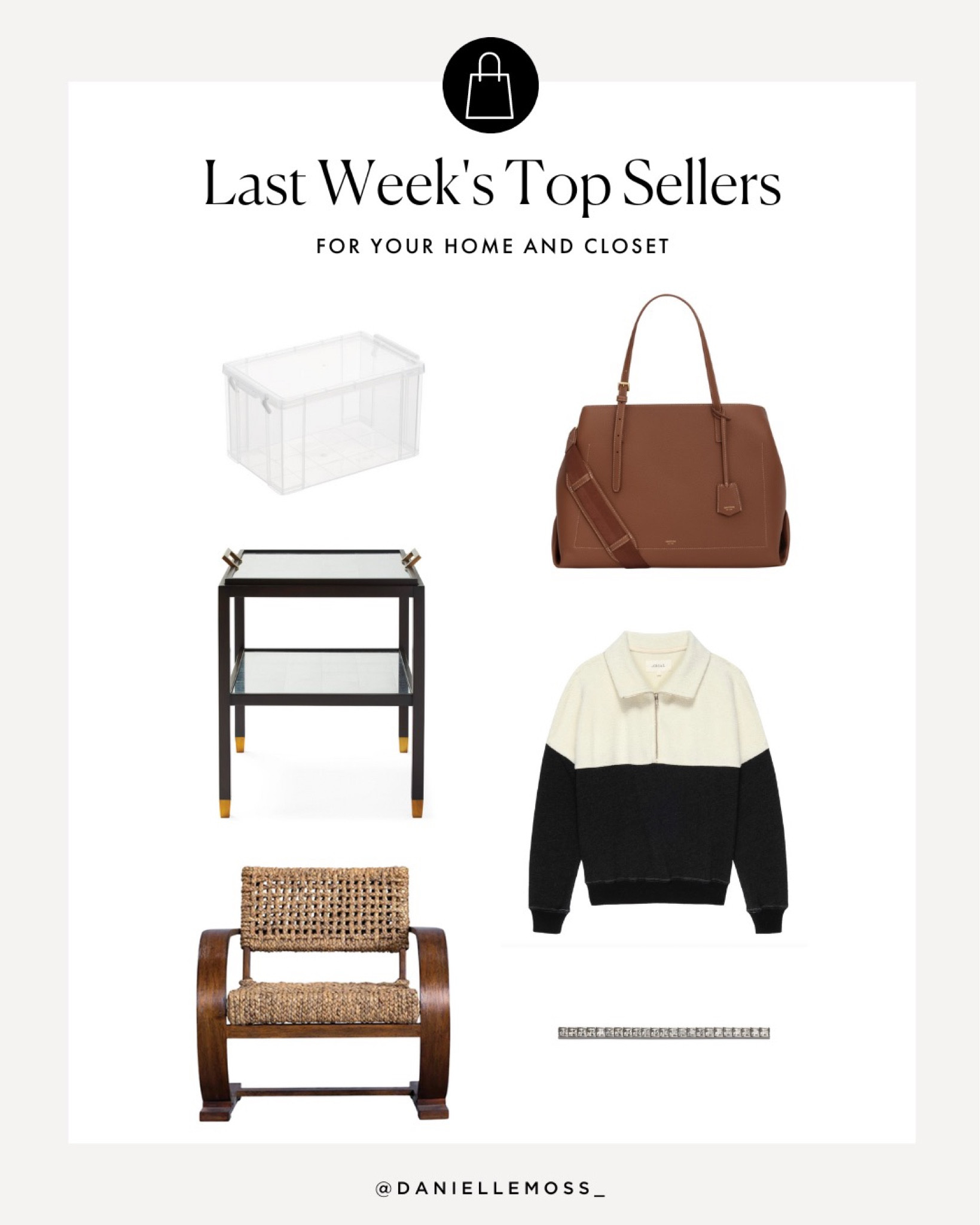Last week’s top sellers. I am not a diaper bag person but even my husband walked by and commented how pretty that bag is. I can’t believe it’s a diaper bag! These bins helped me get toys and art supplies organized, my favorite zip up sweatshirt, white sapphire bracelet, our woven chair, and one of my favorite side tables. 

#LTKbaby #LTKhome #LTKitbag