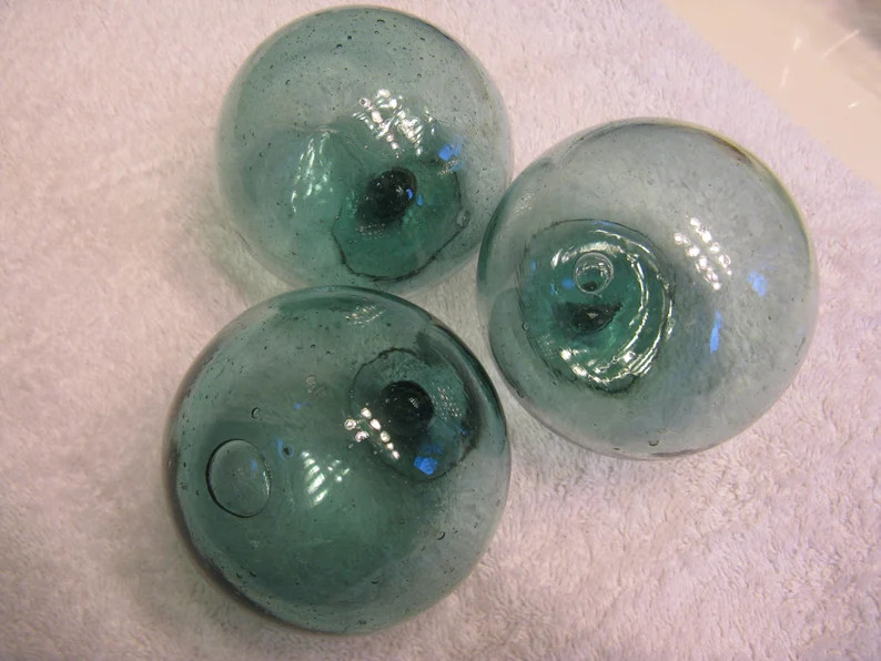 3 Vintage Japanese Glass Floats: Light Blue Green Nautical Decor (3-3.5") - Etsy | Etsy (Global)