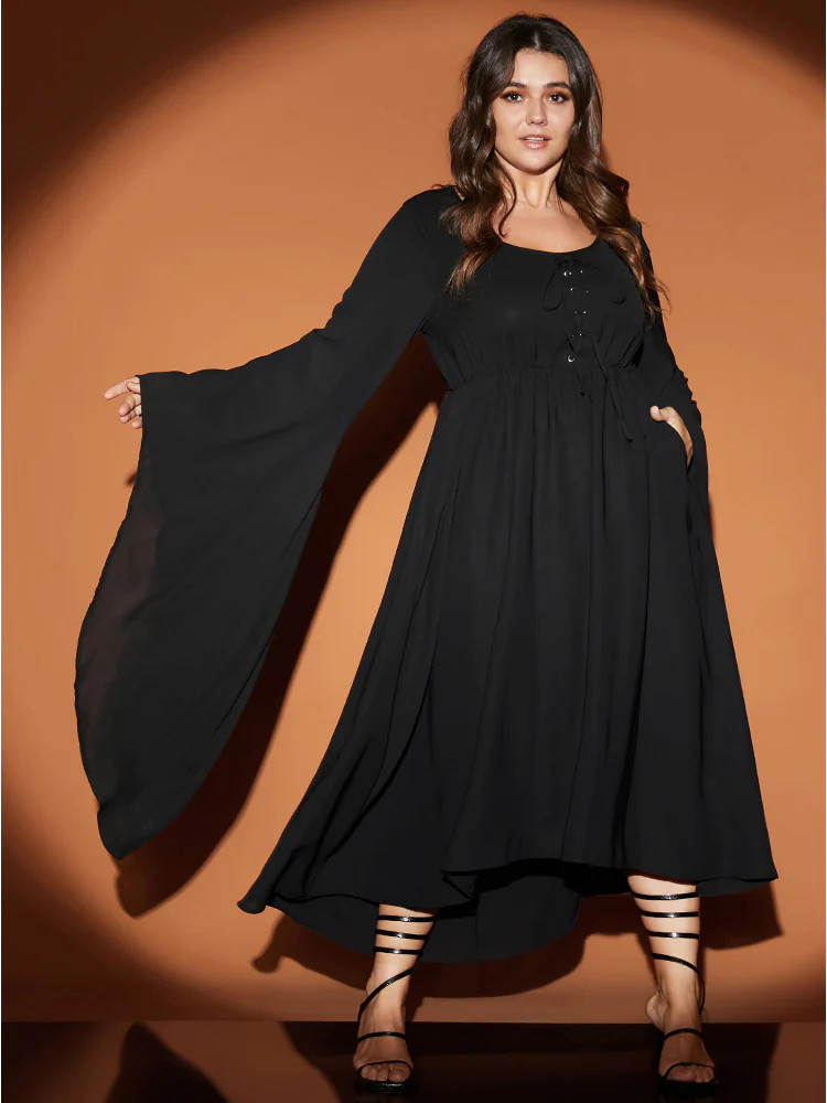 Halloween Bell Sleeve Pocket Ties High Low Hem Dress | Bloomchic