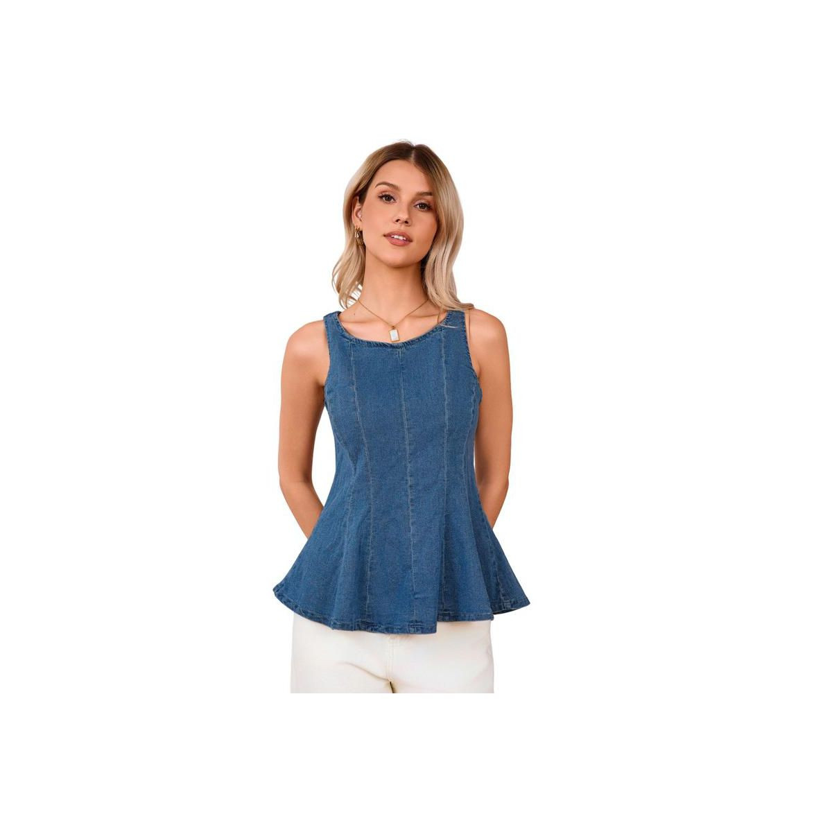 Garvee Women's Summer Denim Peplum Tank Top Stretch Sleeveless Slim Fit Jean Blouse Dark Blue XL | Target
