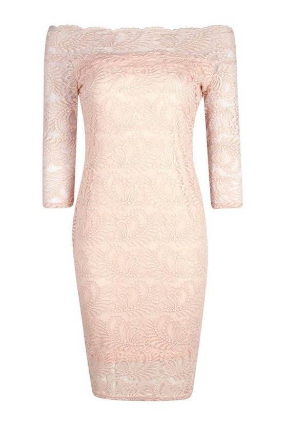 Petite Lace Off The Shoulder Midi Dress | Boohoo.com (US & CA)