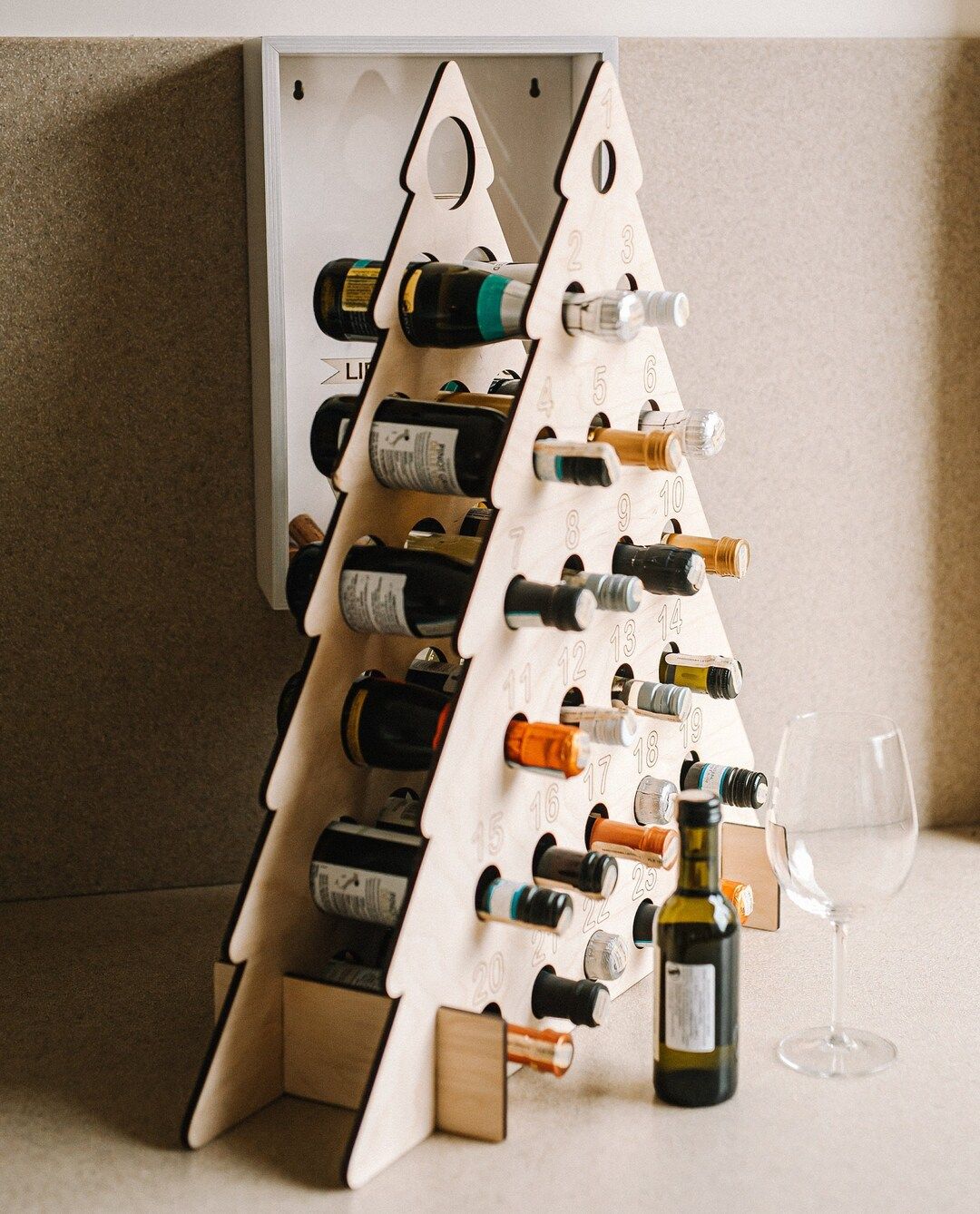 Advent calendar wine bottle holder, Wooden Christmas tree, Christmas countdown home decor, Christ... | Etsy (US)