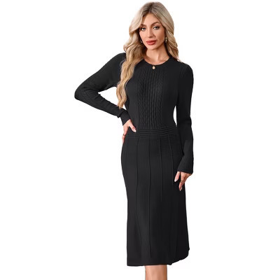 Womens Cable Knit Elegant Sweater Dress Bodycon Crew Neck Long Sleeve Fall Pencil Midi Dresses | Target