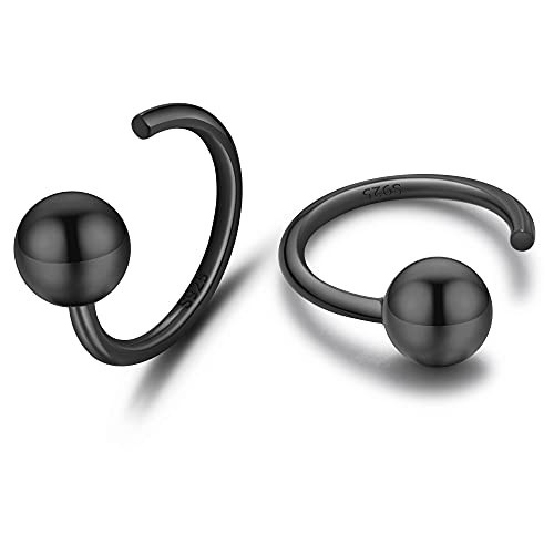 Black Half Hoop 925 Sterling Silver Little Ball Huggie Black Hug Hoop Earring for Women | Amazon (US)