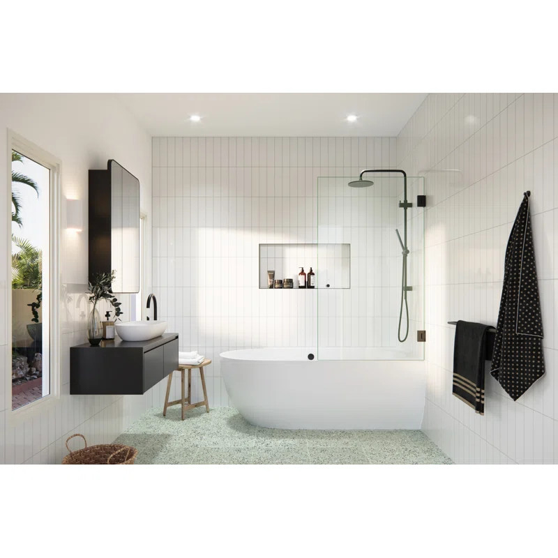 Albedo 34 in. x 58 in. Fully Frameless Glass Bathtub Shower Door | Wayfair North America
