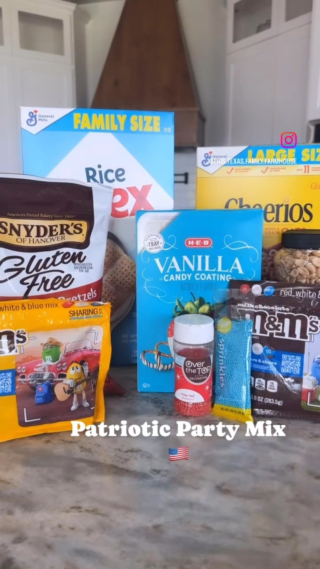 Patriotic Party Mix that is always a hit!!♥️ 👇🏻 Recipe
Ingredients
• 4 cups Chex cereal
• 3 cups Cheerios
• 2 cups pretzels snaps
• 1-1/2 cups dry roasted peanuts
1 (16 ounce) package candiquik candy coating or 1 (20 ounce) package vanilla almond bark
• 2 (1.7 ounce) containers red, white and blue sprinkles
• 1 cup regular red, white and blue M&M's
• 1 cup peanut red, white and blue M&M's

👉🏻Directions:
Combine the Chex cereal, Cheerios, pretzels and peanuts in a large bowl. In a separate microwave safe bowl, melt the almond bark or candy coating according to package directions (usually 2 minutes, stirring every 30 seconds until melted and smooth). Pour the melted almond bark over the ingredients in the large bowl and toss to coat with a large spoon. Ingredients should be evenly coated in the almond bark. Spread the mixture out in an even layer on parchment paper. Immediately sprinkle with the sprinkles and then the M&M's. Allow mixture to cool completely. Break apart to serve. Store in an airtight container or baggie.
•For that extra patriotic flair pour mixture into a decorative bowl and serve at your 4th of July gathering. Create this same mixture for other holidays, but change out the red white and blue toppings to flow with the season.

#sweetandsalty #holidaymix #4thofjulysnacks #patrioticfood
#4thofjulyfood #redwhiteandblue
• #easysnacks
#easysnackideas #momhacks101 #recipetutorial #diyfood #partysnack #partysnacks #viralfoods #americanstyles #farmhouserecipes #farmhousekitchens #appetizerideas #appetizerrecipe #partyappetizers #summerrecipes

#LTKHome #LTKSummerEdit #LTKFamily