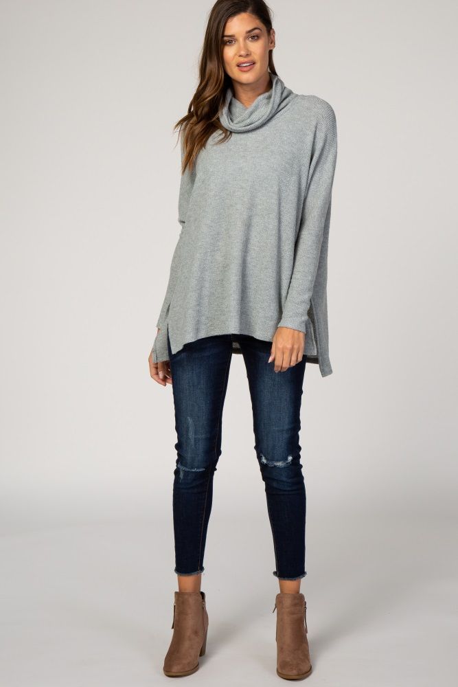 Heather Grey Long Sleeve Knit Cowl Neck Dolman Top | PinkBlush Maternity