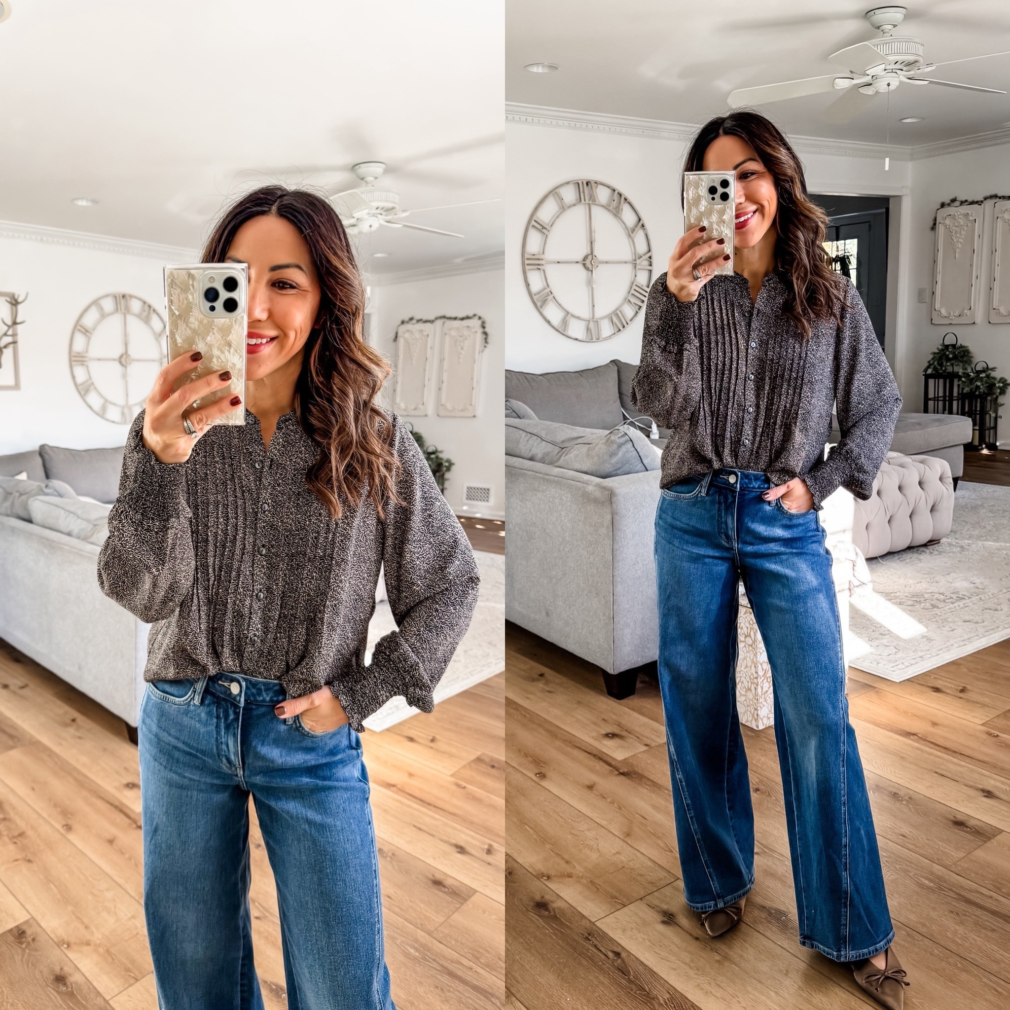 Embellished jeans  2P. Coated black pants 2P. Straight leg jeans 2P. Wide leg jeans 0P. Corduroy velvet pants 0P. Blazer XS. Cashmere turtleneck small. Blouse XS. Leopard cardigan XS. Fair isle sweater, medium.

tummy control jeans, petite jeans
Wide leg jeans

#LTKPetite #LTKOver40