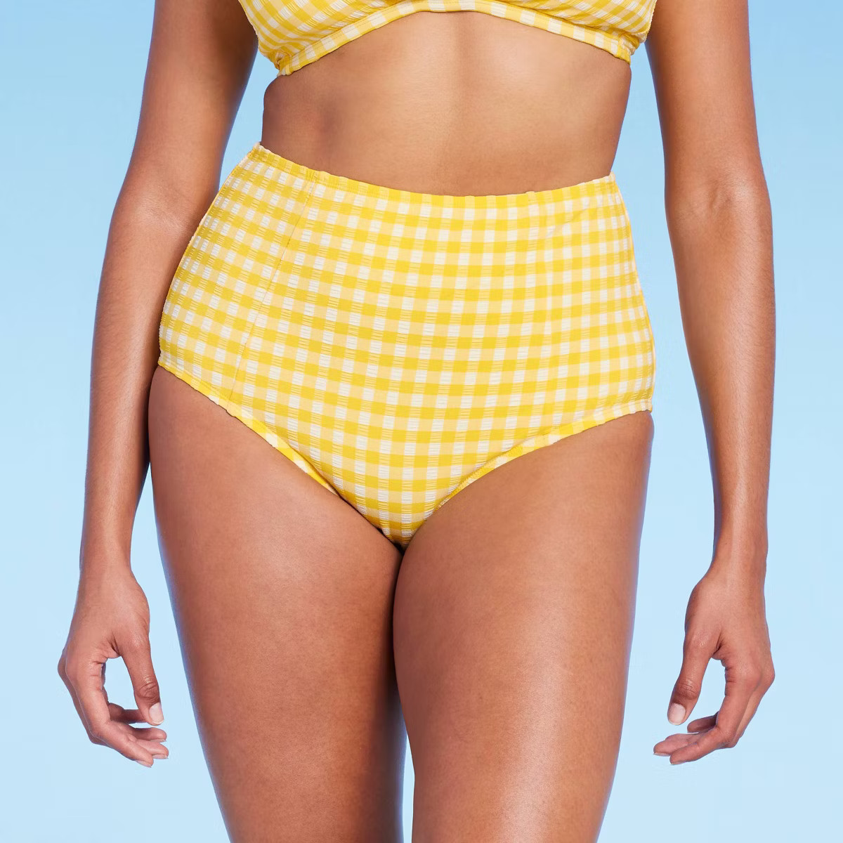 Women's Textured Gingham High Waist Full Coverage Bikini Bottom - Kona Sol™ Yellow | Target