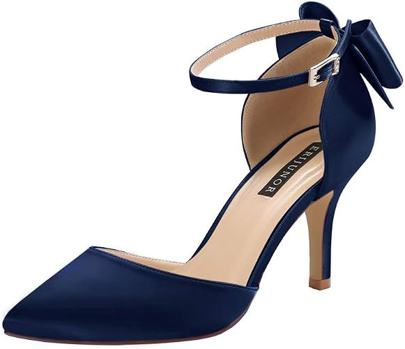 ERIJUNOR Wedding Evening Party Shoes Comfortable Mid Heels Pumps with Bow Knot Ankle Strap Wide W... | Amazon (US)