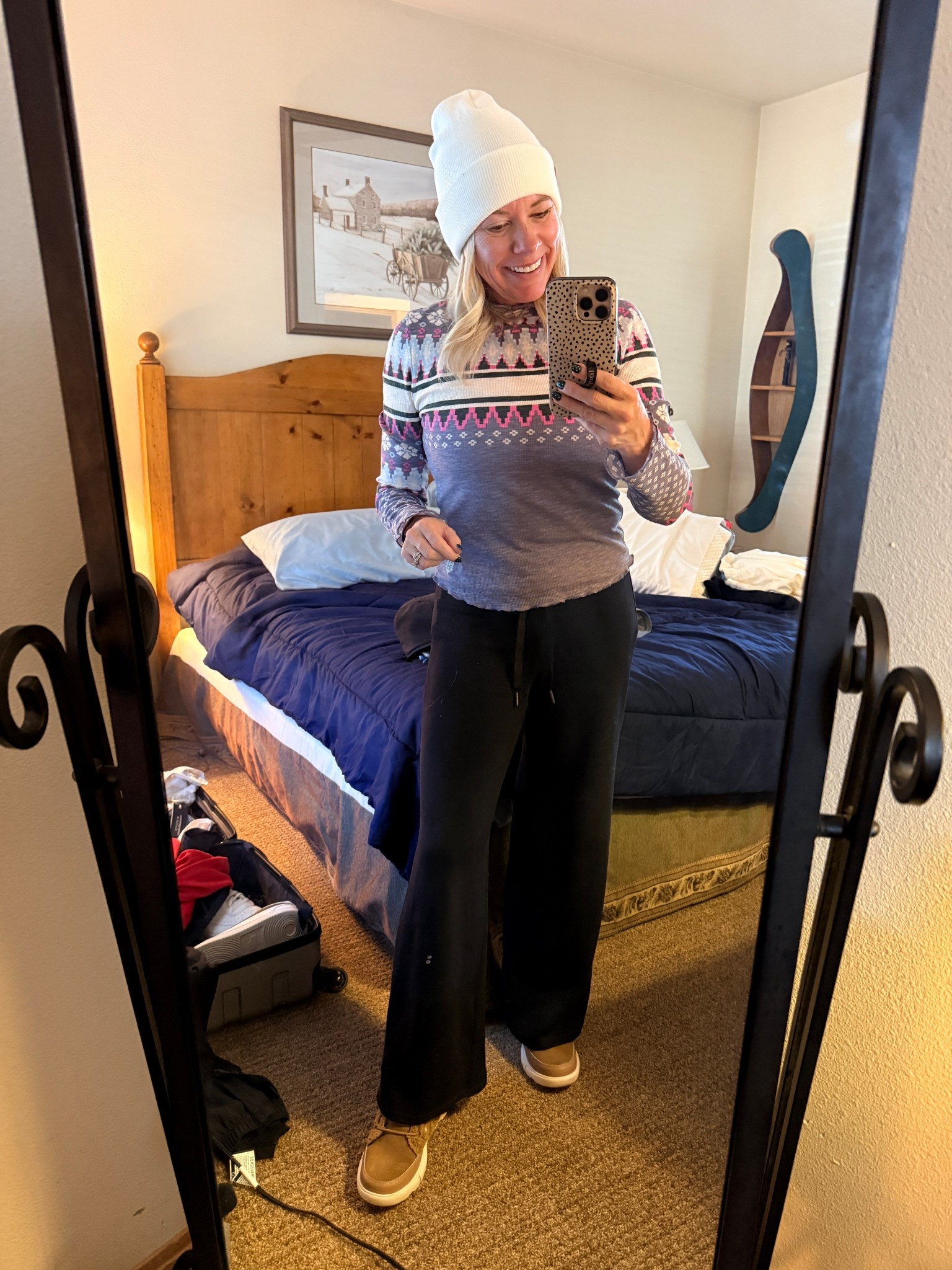 Apres ski fair isle layer. Runs small I sized up to a medium. Size XS air essentials spanx pants and snow boots 

#LTKTravel #LTKootd #LTKActive