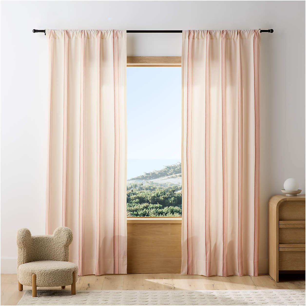 Yarn Dyed Pink Stripe 100% Organic Cotton Curtain Panel 44"x96" | Crate & Kids | Crate & Barrel