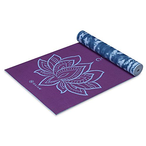 Gaiam Premium Print Reversible Yoga Mat, Purple Lotus, 5mm | Amazon (US)