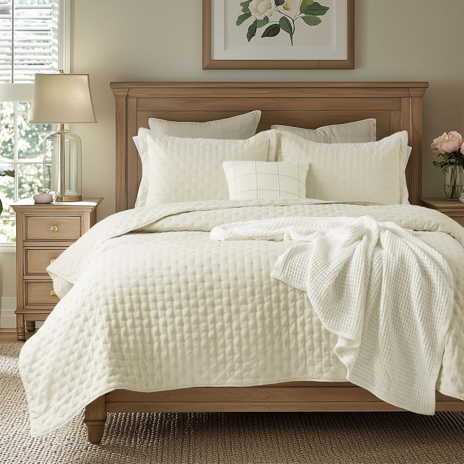 Bedsure Quilts Queen Size Bedspread, Lightweight Comforter, Ivory Coverlet | Amazon (US)