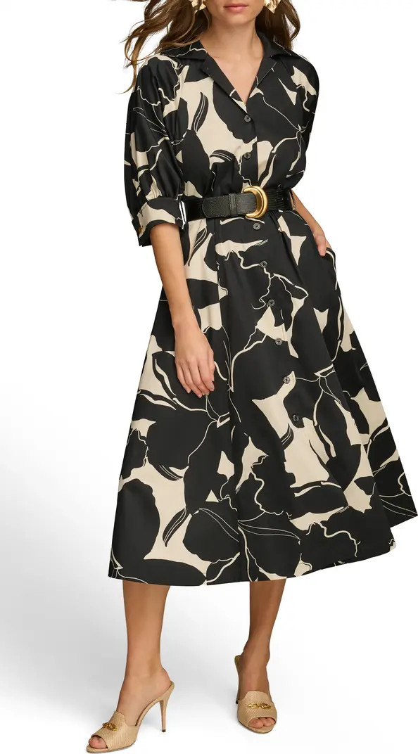 Floral Stretch Cotton Midi Shirtdress | Nordstrom