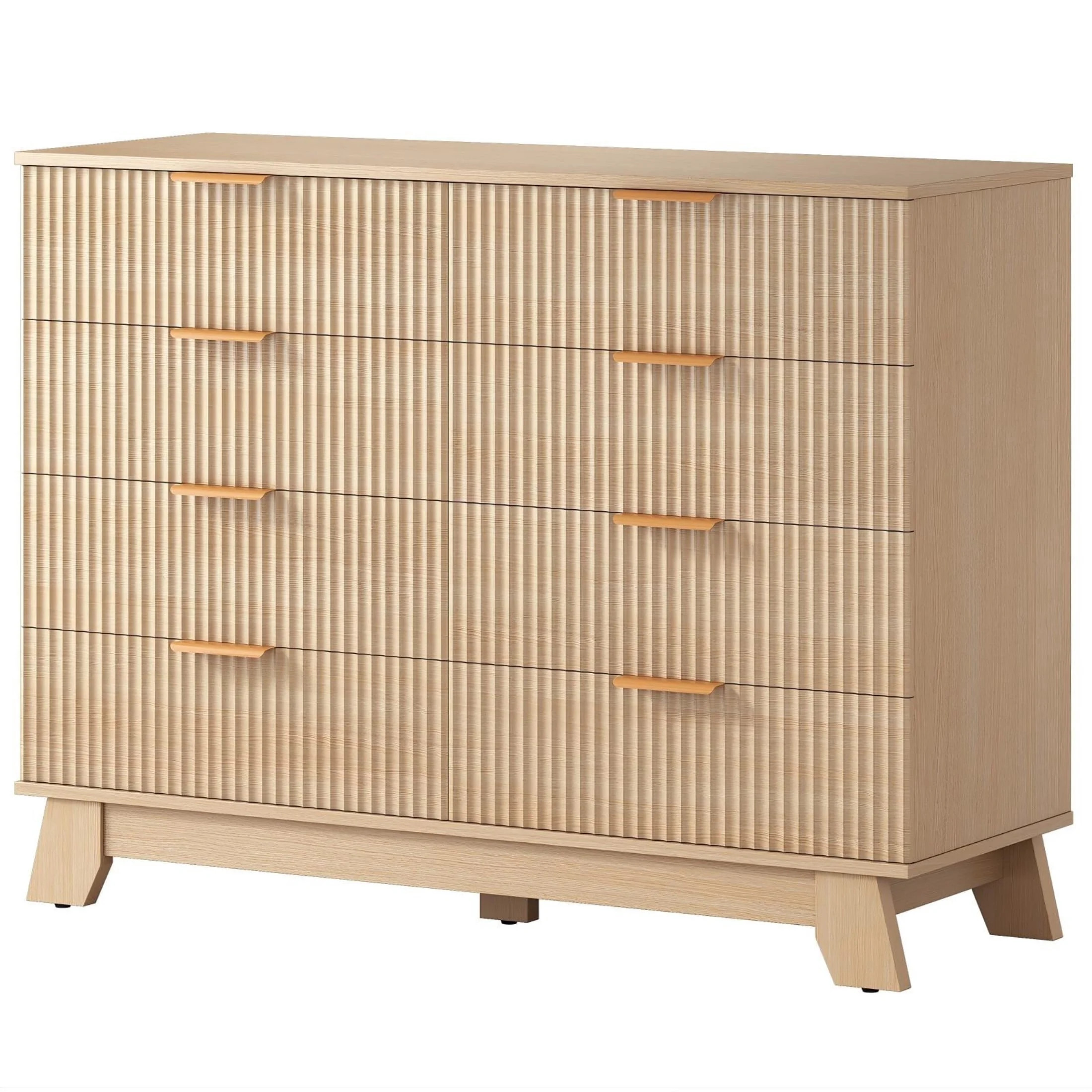 CONCETTA Modern Fluted Dresser for Bedroom, 8 Drawer Wide Chest of Drawers with Metal Handles, Wood Storage Organizer for Living Room Bedroom Hallway, Natural Oak - Walmart.com | Walmart (US)