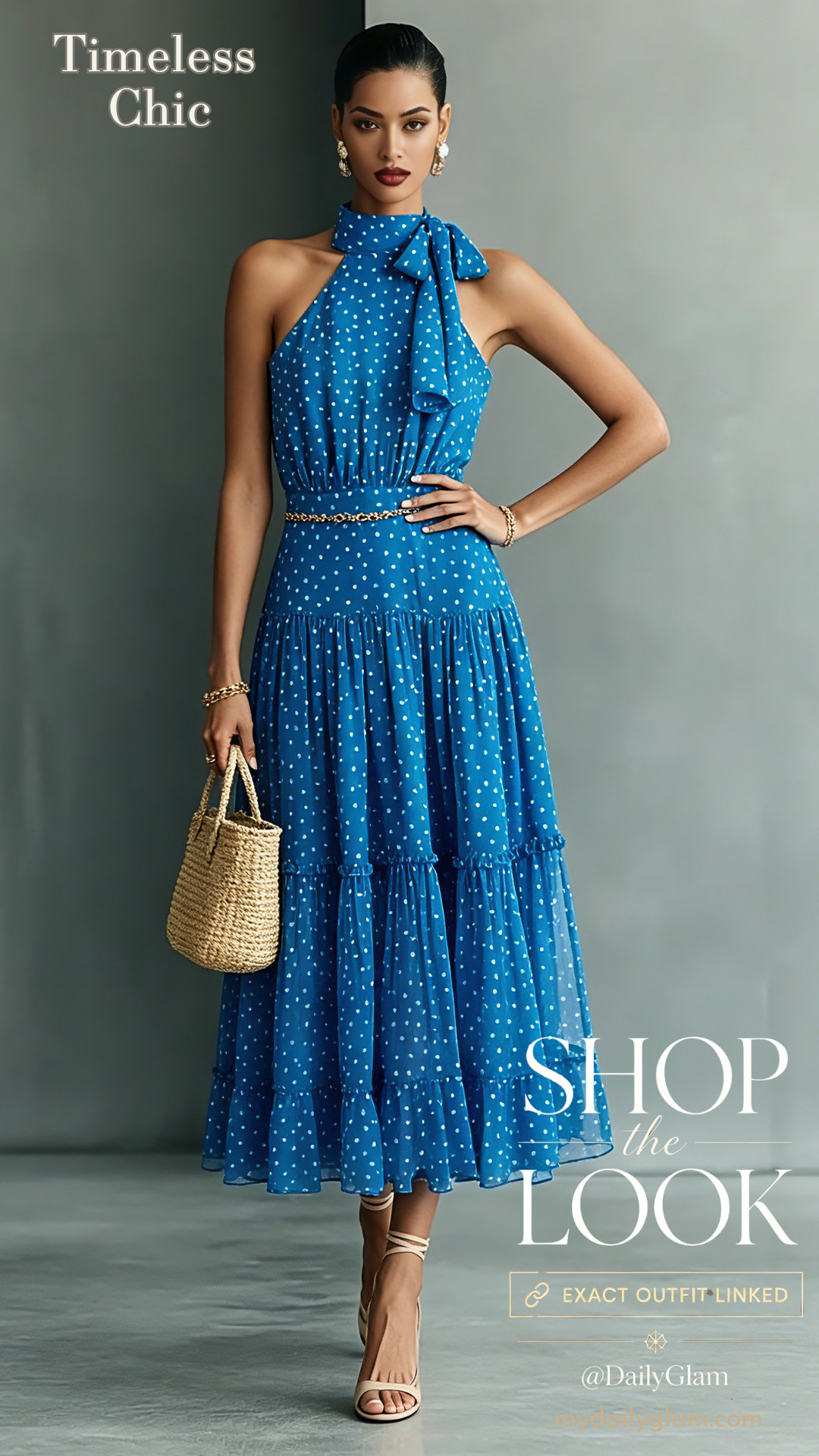 Blue Polka Dot Halter Tiered Midi Dress
#PolkaDotDress #TieredMidiDress #HalterDress #SummerOutfit #VacationDress 

 #LTKootd #LTKOver40 #LTKWorkwear